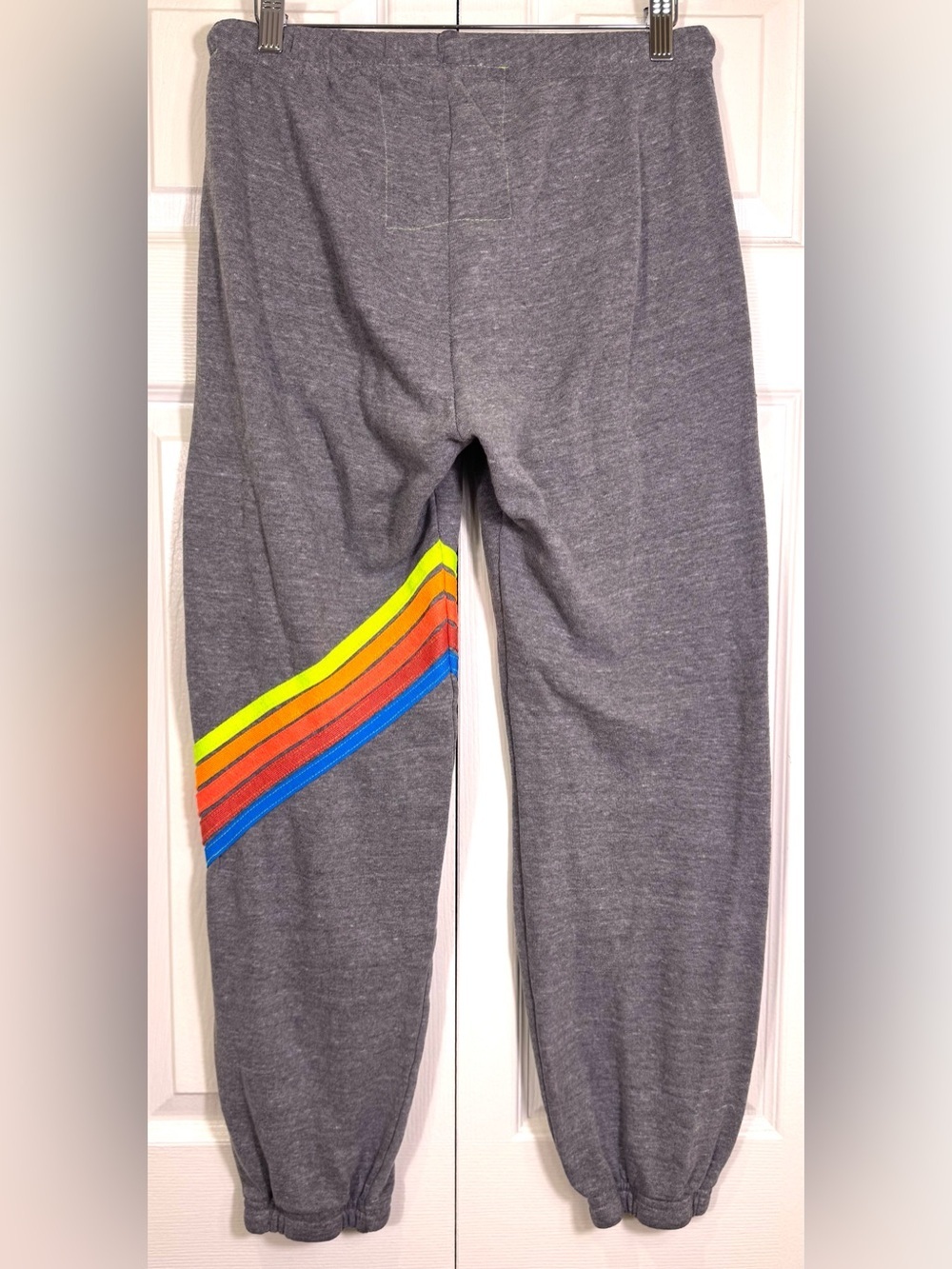 Aviator Nation 5 Stripe Sweatpants Heather Gray Rainbow Joggers Size M - Picture 3 of 13